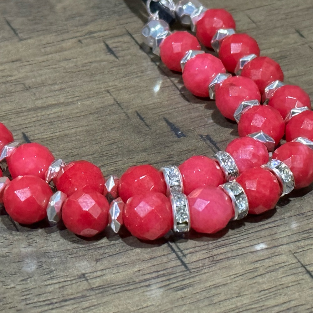 WHBM Dyed Jade Necklace 14” Chain 2” Extender Pink Rose Suede Rope NEW $48 msrp